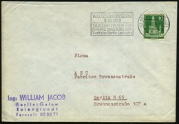 1958 (11.10.) (1) BERLIN-SPANDAU 1, Maschinen-Werbestempel: WELTTIERSCHUTZTAG 4.10. 1958, TIERSCHUTZVEREIN FÜR BERLIN.., - Sonstige & Ohne Zuordnung