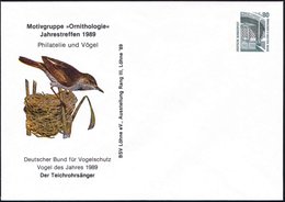 1989 Löhne, PU 80 Pf. Bauwerke: Deutsche Bund Für Vogelschutz, Vogel Des Jahre 1989, Der Teichrohrsänger (mit Nest) Unge - Other & Unclassified