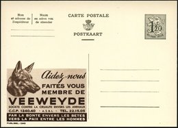 1954 BELGIEN, 1,20 F. Publibel-Ganzsache: Aidesz-nous.. SOCIETE CONTRE LA CRUAUTE ENVERS LES ANIMAUX (Schäferhundkopf) U - Altri & Non Classificati