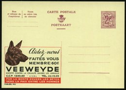 1959 BELGIEN, 2 F. Publibel-Ganzsache: Aidesz-nous.. SOCIETE CONTRE LA CRUAUTE ENVERS LES ANIMAUX (Schäferhundkopf) Unge - Andere & Zonder Classificatie