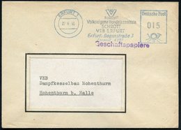 1955 (27.6.) ERFURT 1, Blauer Absender-Freistempel: VHZ SCHROTT.. VEB ERFURT, Dienstbrief - Altstoff-Verwertung & Recycl - Autres & Non Classés