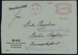 1934 (10.3.) BRAUNSCHWEIG 1, Absender-Freistempel: M I A G  = M(ühlenbau Und) I(ndustrie) A.G.  (ab 1925 Mühlenbau, Im I - Autres & Non Classés