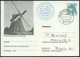 1978 (14.9.) 3050 Wunstorf 2, PP 40 Pf. Bild-Ganzsache Burgen: Holländer-Windmühle In Steinhude + Nebenstempel: Briefboj - Andere & Zonder Classificatie
