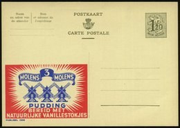 1954 BELGIEN, 1,20 F. Publibel-Ganzsache: 3 MOLENS PUDDING... (3 Windmühlen) Ungebr. (Mi.P 289 II / 1309) - Wasser- Und  - Sonstige & Ohne Zuordnung