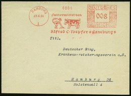 1934 (23.8.) HAMBURG 1, Absender-Freistempel: Futtermittel Von Alfred C. Toepfer.. (Bauer Füttert Kuh) Bedarfs-Vordersei - Sonstige & Ohne Zuordnung