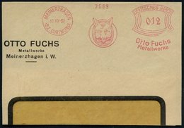 1932 (12.10.) MEINERZHAGEN, Absender-Freistempel: Otto Fuch, Metallwerke = Fuchskopf, Teil-Vorderseite - Hund, Wolf, Fuc - Altri & Non Classificati