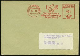 1952 (25.5.) (13 A) REGENSBURG 2, Verlagsanstalt LEONHARD WOLF = Monogramm Mit Wolfskopf, Firmenbrief - Hund, Wolf, Fuch - Sonstige & Ohne Zuordnung