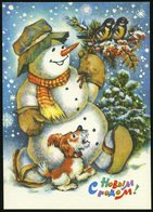 1993 RUSSLAND, 10 Rbl. Bild-Ganzsache: Frohe Festtage! = Schneemann Mit Hund, Beerenstraß U. Vögel, Ungebr. - Hund, Wolf - Sonstige & Ohne Zuordnung