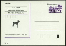 1990 TSCHECHOSLOWAKEI, PP 50 H. Prag: Internat. Hunde-Ausstellung MLADA BOLESLAV (Windhund) Ungebr. - Hund, Wolf, Fuchs  - Autres & Non Classés