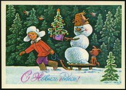 1978 UdSSR. 4 Kop. Flugpost-Ganzsachenkarte, Orangerot: Frohe Festtage! Kind Mit Hund, Schneemann, Weihnachtsbaum U. Sch - Other & Unclassified