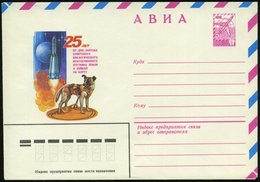 1982 UdSSR. 6 Kop. Luftpost-Ganzsachen-Umschlag, Lilarot: 25 JahreSputnik, Weltraum-Hund "Laika" , Ungebr. - Hund, Wolf, - Other & Unclassified