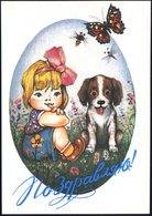 1992 UdSSR. 5 Kop. Ganzsachen-Karte, Schw.: Glückwünsche! (Mädchen Mit Hund, Schmetterling, Bienen) Ungebr. - Hund, Wolf - Other & Unclassified