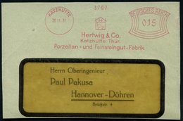 1931 (20.11.) K A T Z  HÜTTE, Absender-Freistempel: Hertwig & Co., K A T Z Hütte Thür., Porzellan- U. Feinsteingut-Fabri - Sonstige & Ohne Zuordnung