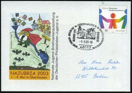 2003 (1.5.) Oberhausen, 55 C. Sonder-Ganzsachen-Umschlag: NAJUBRIA 2003 = Hexe Auf Staubsauger Mit Katze, Fledermäusen,  - Altri & Non Classificati