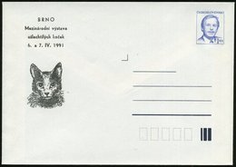1991 TSCHECHOSLOWAKEI, PU 1 Kc. V. Havel: BRNO, Internat. Katzenausstellung (Katzenkopf) Ungebr. - Wild- Und Hauskatzen  - Sonstige & Ohne Zuordnung