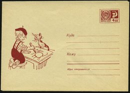 1968 UdSSR. 4 Kop. Ganzsachen-Umschlag, Braun: Kind Zeichnet Katze, Ungebr. - Wild- Und Hauskatzen / Cat / Chat / Gatto - Other & Unclassified