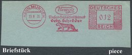 1935 (23.8.) HANN. MÜNDEN, Absender-Freistempel: Visurgis, Weser-Schleifmittelwerk, Gebr. Schröder = Tiger, Briefstück - - Other & Unclassified