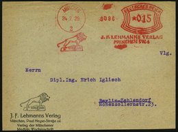 1929 (24.7.) MÜNCHen 2, Absender-Freistempel: J. F. LEHMANNs VERLAG.. = Löwen-Denkmal "Ich Hab's Gewagt" (= Firmenlogo)  - Autres & Non Classés