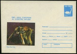 1980 RUMÄNIEN, 55 B. Ganzsachen-Umschlag: Europ. Naturschutzjahr 1980 = Luchs, Ungebr. (Mi.U 1051) - Löwe, Tiger & Ander - Other & Unclassified