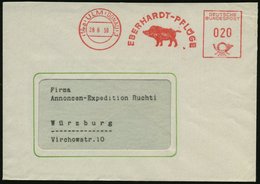 1959 (14 A) ULM (DONAU) 1, Absender-Freistempel: EBERHARDT-PFLÜGE = Wildschwein, Rs. Motivgleicher Abs.-Vordruck: Gebr.  - Altri & Non Classificati
