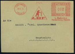 1933 (28.8.) FÜRSTENBERG (MECKLB.), Absender-Freistempel: LBF, L. Behrns = Logo Mit Bär U. Ähre, Kleine Bedarfs-Vorderse - Andere & Zonder Classificatie