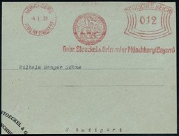 1933 (4.1.) MÜNCHBERG (OBERFRANKEN), Absender-Freistempel: Gebr. Stoeckel & Grimmler.. = Bär, Teil-Vorderseite - Bär / B - Andere & Zonder Classificatie