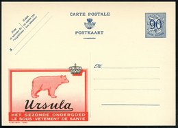 1951 BELGIEN, 90 C. Publibel-Ganzsache: Ursula.. = Bär U. Krone, Ungebr. (Mi.P 273 I / 1062) - Bär / Bear / Ours / Orso - Andere & Zonder Classificatie