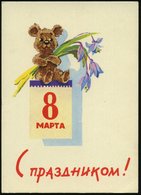 1963 UdSSR, 3 Kop. Bild-Ganzsache Rakete, Grün: 8. März = Teddybär Mit Blumen (= Internat. Frauentag) Ungebr. - Bär / Be - Sonstige & Ohne Zuordnung