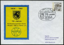 1981 (29.11.) 1000 BERLIN 12, PU 40 Pf. Burgen, Braun: 75 Jahre BSV "Moabit" 1906.. = Wappen Mit Hirsch + Motivgleicher  - Andere & Zonder Classificatie