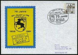 1981 (29.11.) 1000 BERLIN 12, PU 40 Pf. Burgen, Braun: 75 Jahre BSV "Moabit" Von 1906.. = Wappen Mit Hirsch + Motivgleic - Other & Unclassified