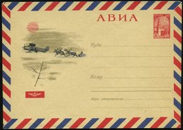 1964 UdSSR, 6 Kop. Luftpost-Ganzsachen-Umschlag, Rot: Aeroflot = Rentierschlitten (u. Motoflugzeug), Ungebr. - Rot- & Sc - Altri & Non Classificati