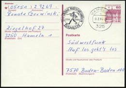 1984 (9.2.) 3250 HAMELN 1, Maschinen-Werbestempel: 700 JAHRE RATTENFÄNGER (= Rattenfänger Mit Flöte) Bedarfskarte (Bo.23 - Otros & Sin Clasificación