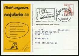 1986 (Feb.) 5880 LÜDENSCHEID 1, Absenderstempel "101" GEBÜHR BEZAHLT: Najubria 86.. (Vorausentwertung) = Hamster Auf Mot - Autres & Non Classés