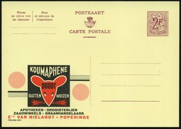 1959 BELGIEN, 2 F. Publibel-Ganzsache: KOUMAPHENE DOODT RATTEN MUIZEN.. (Rattenkopf) = Rattengift, Ungebr. (Mi.P 319 II  - Autres & Non Classés