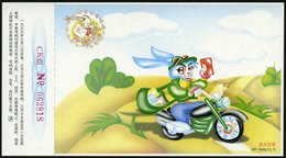 1999 CHINA (VR), 40 F. Keramik-Hase: "Jahr Des Hasen", Glückwunschkarte: Hase Als Motorrad-Bote + Glücks-Talon, Ungebr.  - Andere & Zonder Classificatie