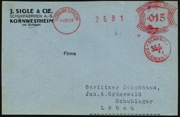 1927 (14.12.) KORNWESTHEIM, Absender-Freistempel: MARKE SALAMANDER = Salamander, Kleine Firmen-Vorderseite: J. SIGLE & C - Sonstige & Ohne Zuordnung