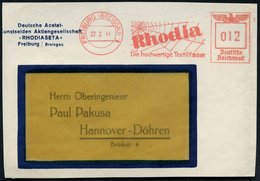 1941 (22.2.) FREIBURG (BREISGAU) 1, Absender-Freistempel: Rhodia, Die Hochwertige Textilfaser = Gr. Spinnennetz, Firmen- - Sonstige & Ohne Zuordnung