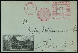 1933 (25.11.) ROSTOCK 1, Absender-Freistempel "Mäanderrechteck": Gustav Zeeck = Spinne Im Netz, Kleine Firmen-Vorderseit - Andere & Zonder Classificatie