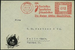 1938 (29.11.) HAMBURG 1, Absender-Freistempel: Eßt: Nordetten, Sprotellen, Pikadetten.. (Seefisch) Firmen-Vorderseite: A - Other & Unclassified