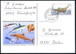 2000 (12.10.) B.R.D., 100 Pf. Sonder-Ganzsache: Grube Messe UNESCO Weltkulturerbe = Prähistor. Fische + ET-Stempel 60281 - Other & Unclassified