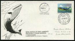 1977 (3.6.) BRASILIEN, 1,30 Cr. "Umweltschtz", EF = Blauwal + Motivgleicher Hand-Nebenstempel + ET-2K: RIO, FDC-Sonderum - Autres & Non Classés