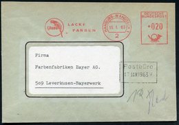 1963 2 HAMBURG-WANDSBEK 1, Absender-Freistempel: Glasurit LACKE, FARBEN = Papagei + Rs. Motivgleicher Abs.-Vordruck, Fer - Sonstige & Ohne Zuordnung