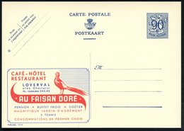 1951 BELGIEN, 90 C. Publibel-Ganzsache: CAFE - HOTEL RESTAURANT.. AU FAISAN DORE = Fasan, Ungebr. (Mi.P 273 I / 1014) -  - Otros & Sin Clasificación