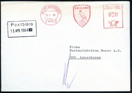 1964 (10.4.) 7453 BURLADINGEN; Absender-Freistempel: TRIGEMA = Jagdfalke, Rs. Abs.-Vordruck: GEBR. MAYER KG., Fernbrief  - Other & Unclassified
