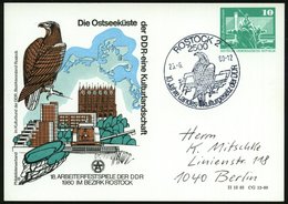 1980 (25.6.) 2500 ROSTOCK 2, PP 10 Pf. Neptunbrunnen. Grün: 18. ARBEITERFESTSPIELE DER DDR.. = Adler, Naturschutzgebiet  - Otros & Sin Clasificación