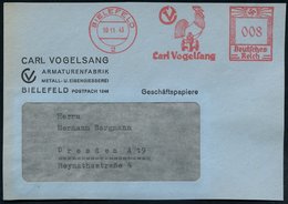 1943 (10.11.) BIELEFELD 2, Absender-Freistempel: Carl Vogelsang = Hahn (auf Amartur) Firmen-Vorderseite - Nutzvögel & Ei - Sonstige & Ohne Zuordnung