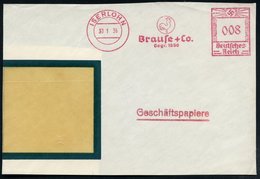 1936 (30.1.) ISERLOHN, Absender-Freistempel: Brause & Co. (Hahn) = Iserlohner Schreibfeder-Fabrik, Teil-Vorderseite - Nu - Other & Unclassified