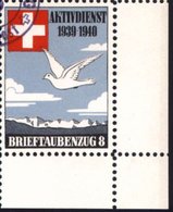 1940 SCHWEIZ, Soldatenmarke BRIEFTAUBENZUG 8, Gez. Eck-Randstück, Gestempelt (Su.10.) - Taube / Pigeon / Colomba - Sonstige & Ohne Zuordnung