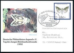 1992 (9.4.) 3590 BAD WILDUNGEN 1, Sonderstempel: Tag Der Jungen Briefmarkenfreunde = Silbermönch Auf Passender EF 80 + 4 - Autres & Non Classés