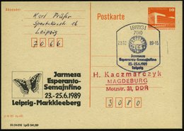 1989 (23.6.) 7010 Leipzig 1, Amtl. Ganzsache 10 Pf. PdR., Orange + Amtl. Zudruck: Jarmeza Esperanto-Semajnfino = Schmett - Sonstige & Ohne Zuordnung